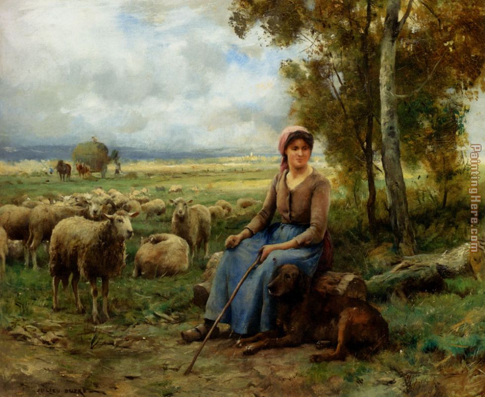 Shepherdess Watching Over Her Flock painting - Julien Dupre Shepherdess Watching Over Her Flock art painting